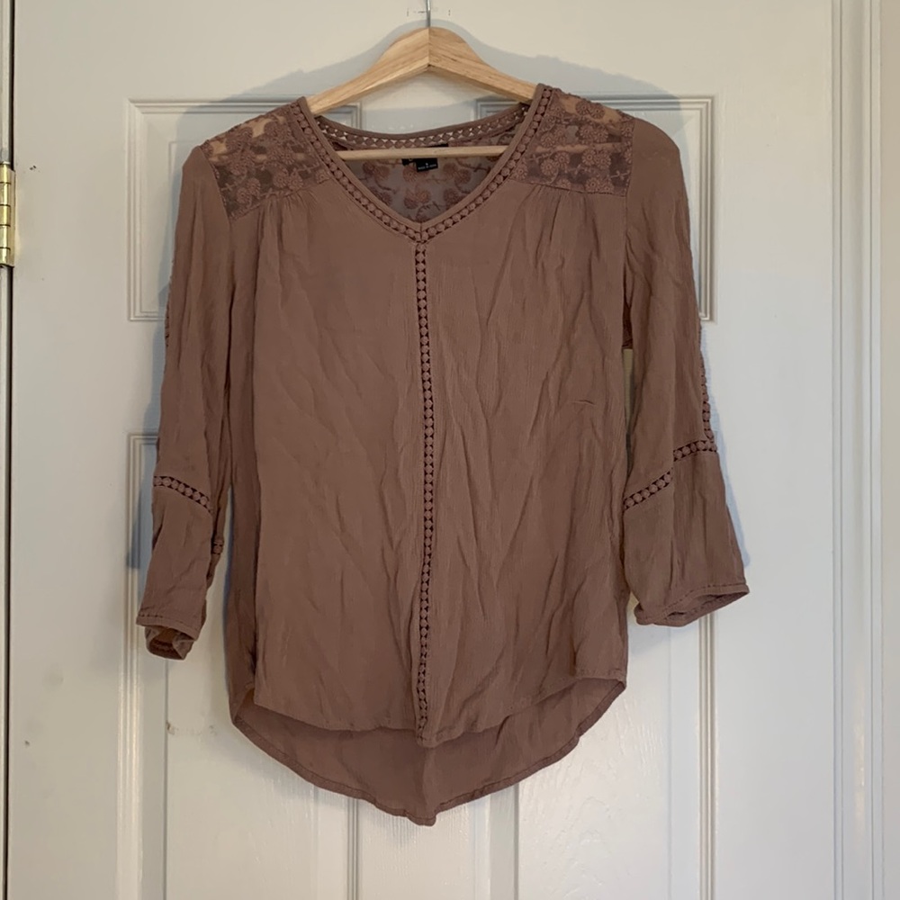 Boho floral light brown blouse